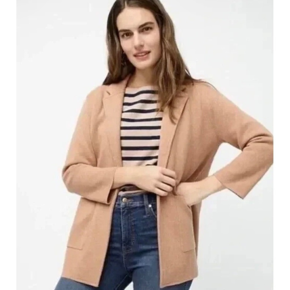 J.Crew Womens XXS Tan 100% Merino Wool Sophie Open Front Sweater Blazer